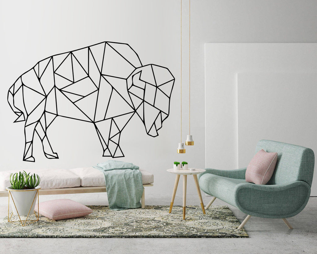Geometric Buffalo Wall Decal: Animal Outline Art