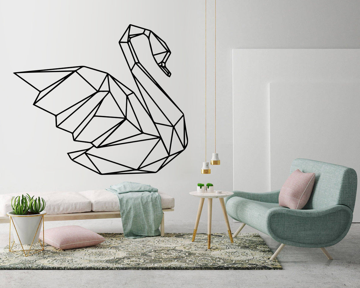 Geometric Swan Wall Decal: Modern Animal Outline Art