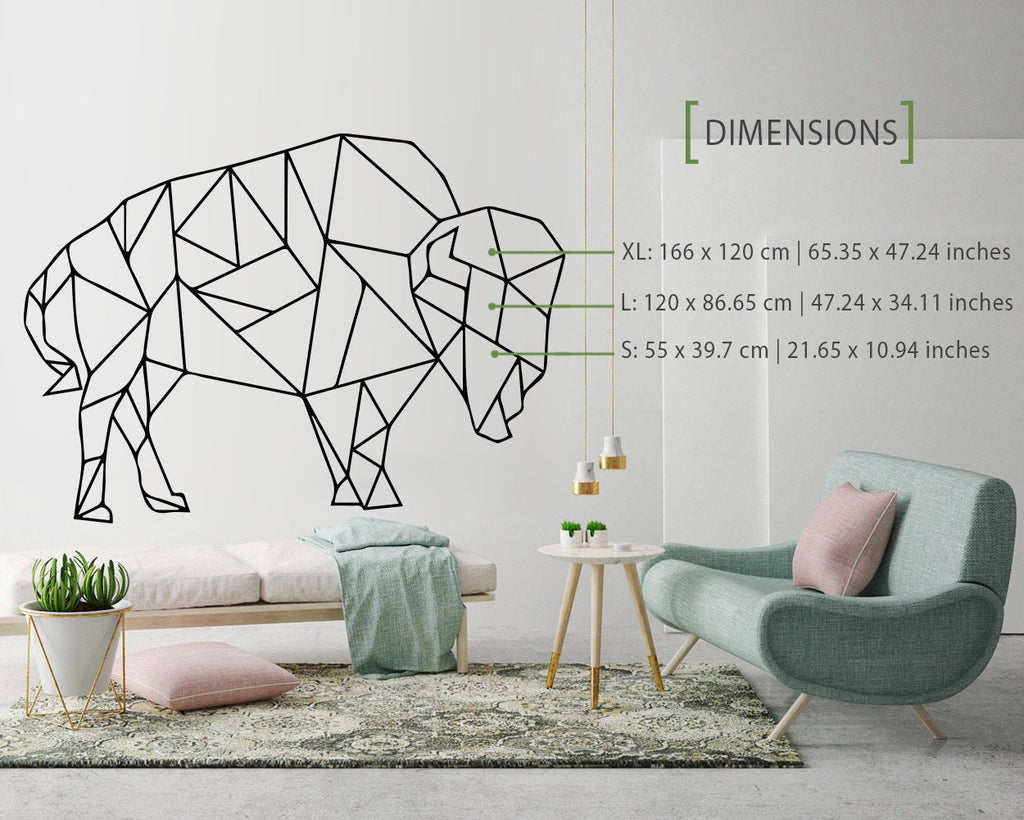 Geometric Buffalo Wall Decal: Animal Outline Art