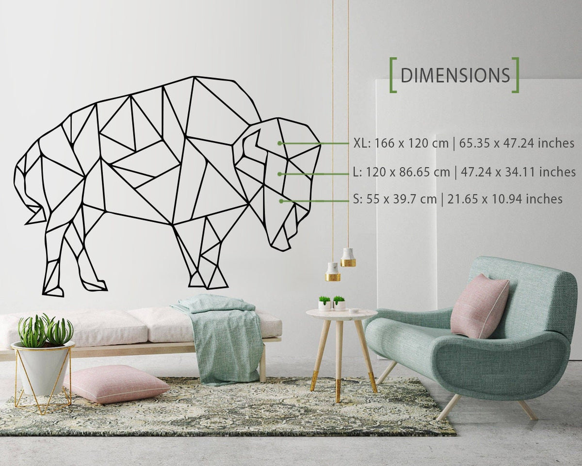 Geometric Buffalo Wall Decal: Animal Outline Art