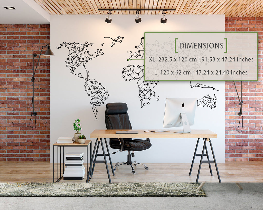 Geometric World Map Wall Decal: Minimalist Office Decor