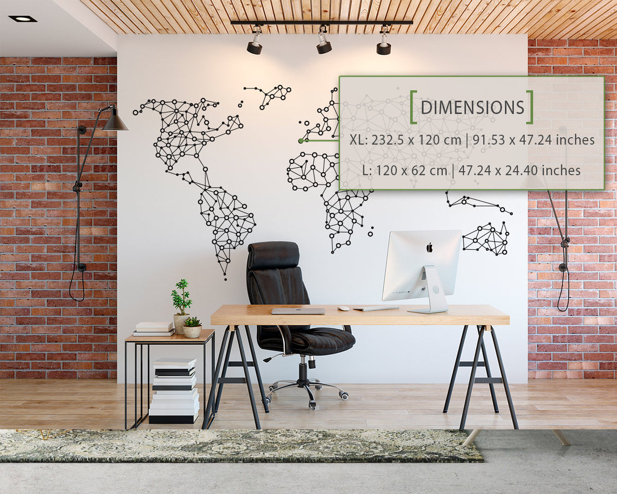 Geometric World Map Wall Decal: Minimalist Office Decor