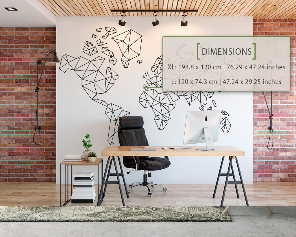 Geometric World Map Wall Decal: Minimalist Abstract Office Decor