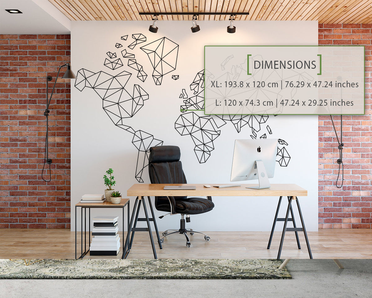 Geometric World Map Wall Decal: Minimalist Abstract Office Decor