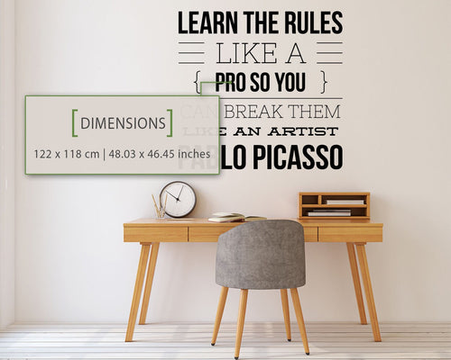 Break the Rules - Pablo Picasso Quote Vinyl Wall Decal - Office Decor