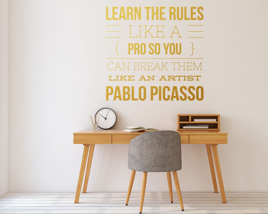 Break the Rules - Pablo Picasso Quote Vinyl Wall Decal - Office Decor