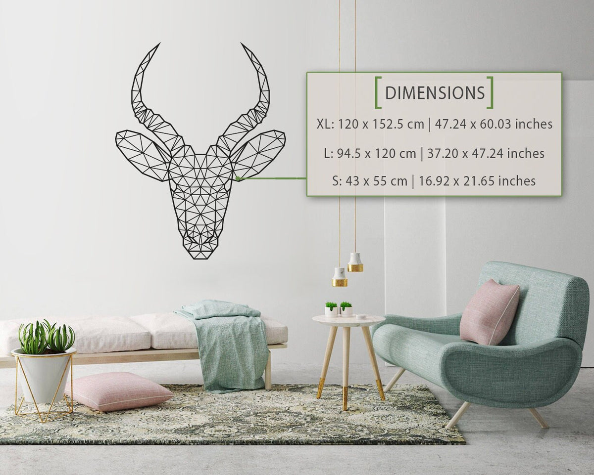 Geometric Impala Head Wall Decal: Minimalist Scandinavian Art