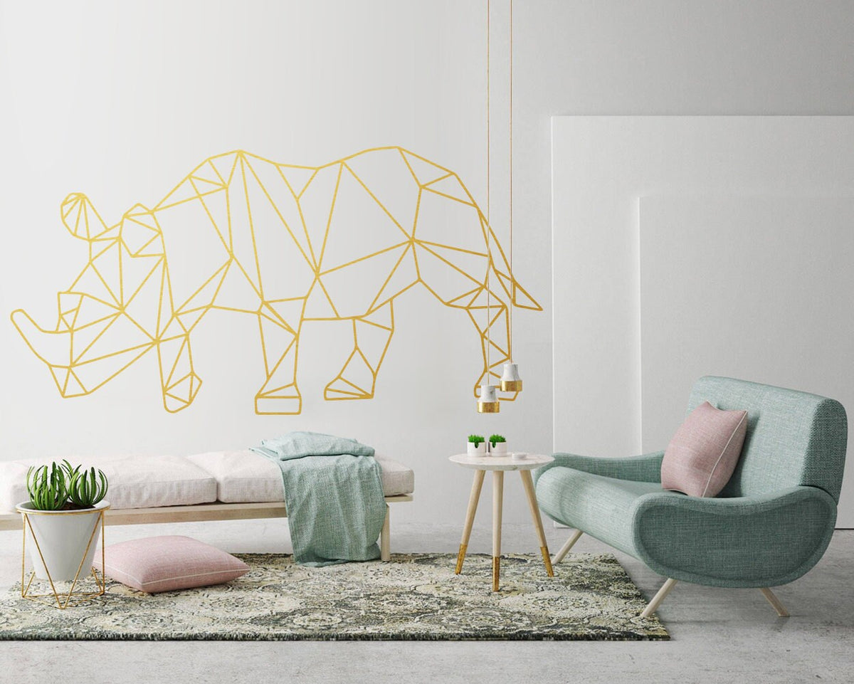 Rhino, Geometric Wall Art, Decal, Rhino Decor, Geometric Art, Geometric, Animals, Outlines, Stickers, Wall Decal, Wall Art, Decals, Gift
