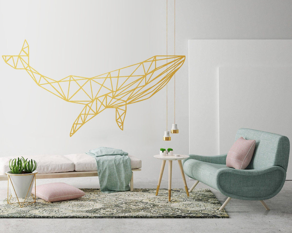 Geometric Whale Wall Decal: Modern Animal Art