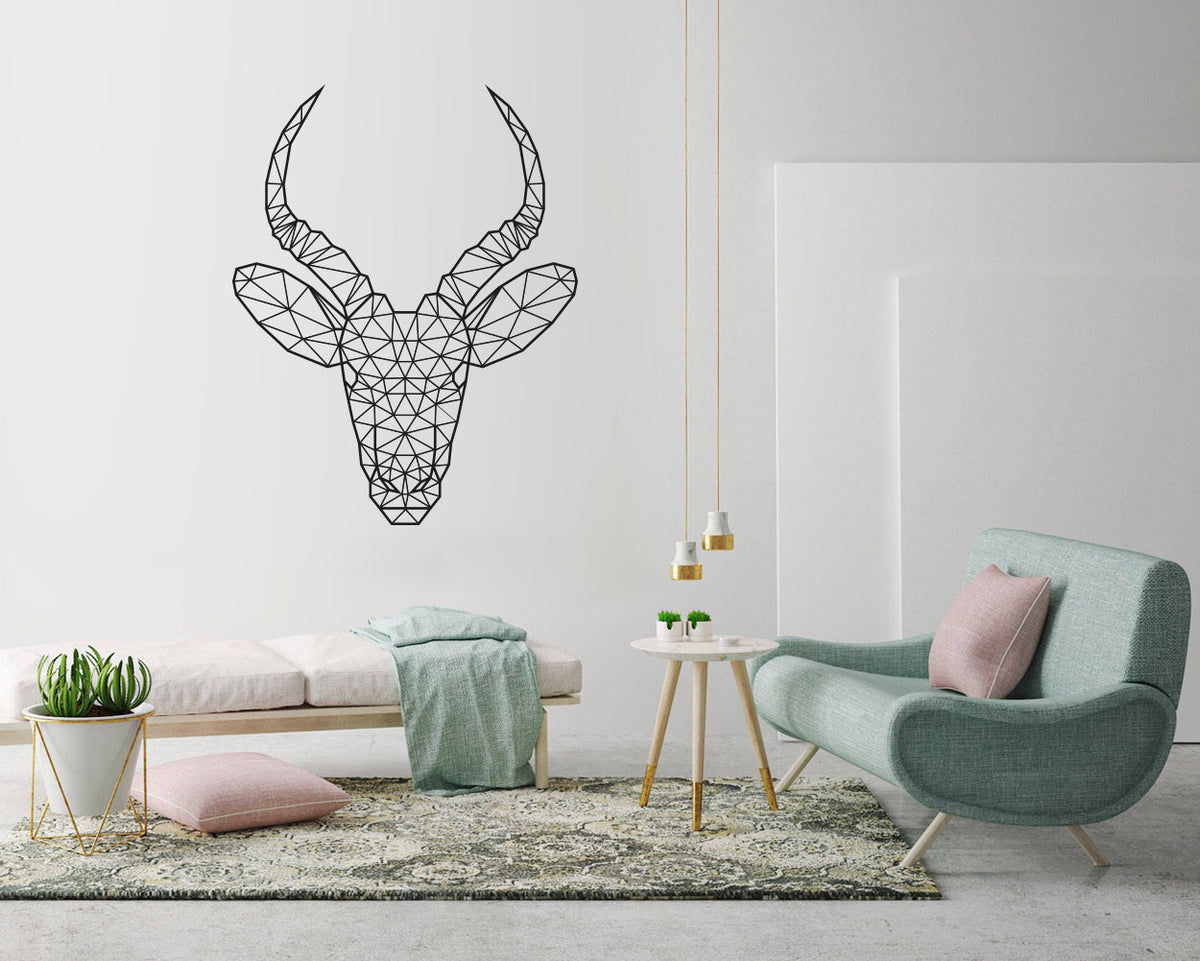 Geometric Impala Head Wall Decal: Minimalist Scandinavian Art