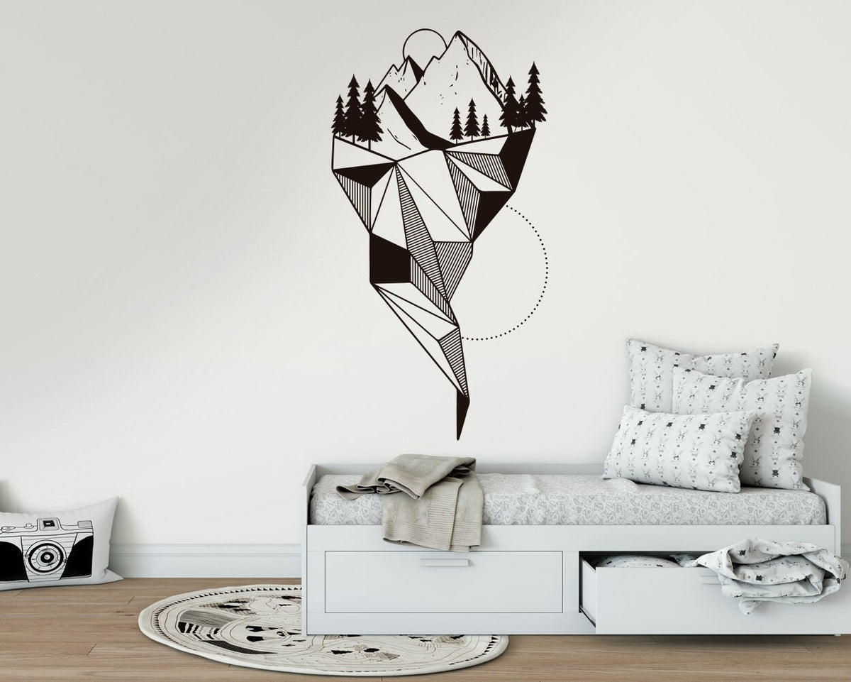 Abstract Mountain Wall Decal: Geometric Adventure Decor