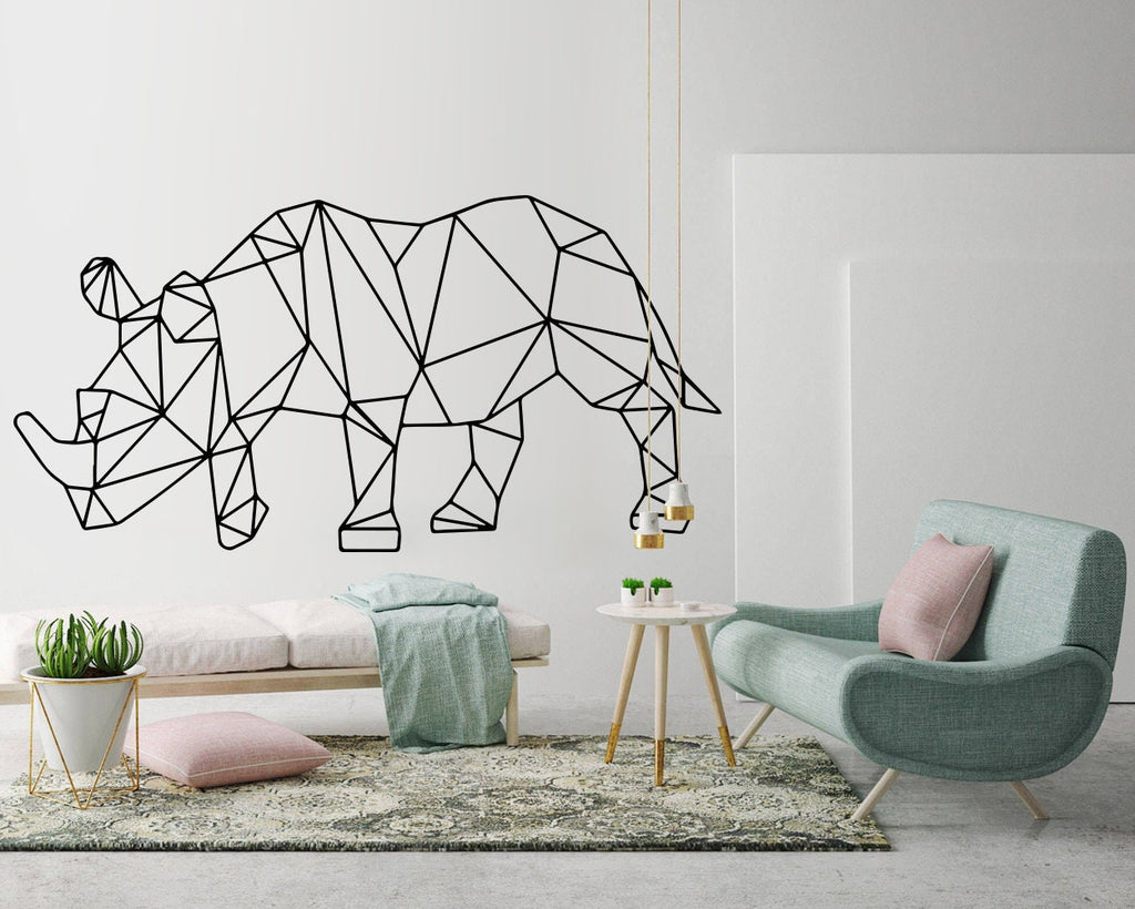 Rhino, Geometric Wall Art, Decal, Rhino Decor, Geometric Art, Geometric, Animals, Outlines, Stickers, Wall Decal, Wall Art, Decals, Gift