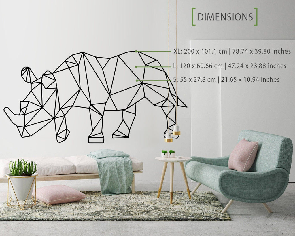 Rhino, Geometric Wall Art, Decal, Rhino Decor, Geometric Art, Geometric, Animals, Outlines, Stickers, Wall Decal, Wall Art, Decals, Gift