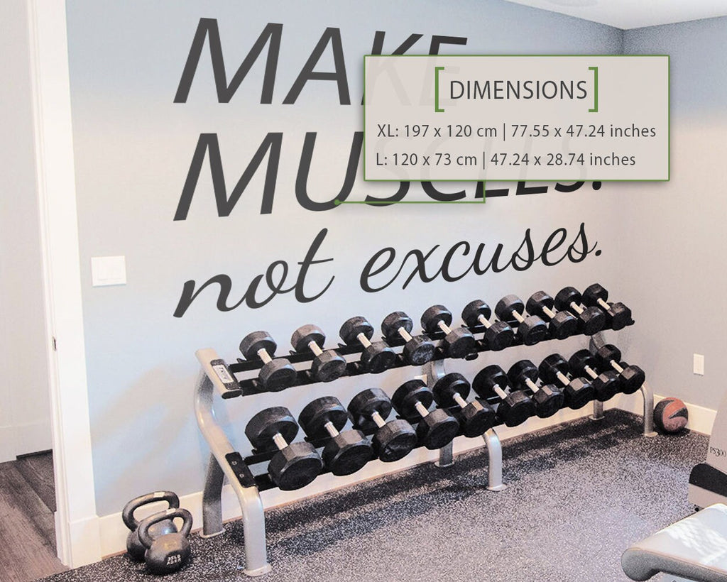 Make Muscles Not Excuses Gym Wall Decal: Home Gym Decor