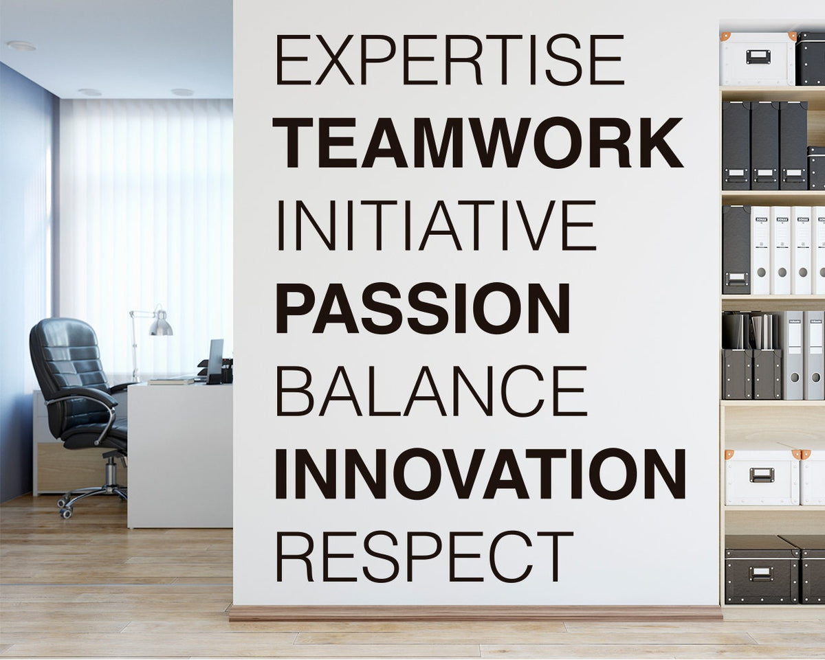 Office Wall Decal: Teamwork, Passion, Innovation - Large Sizes