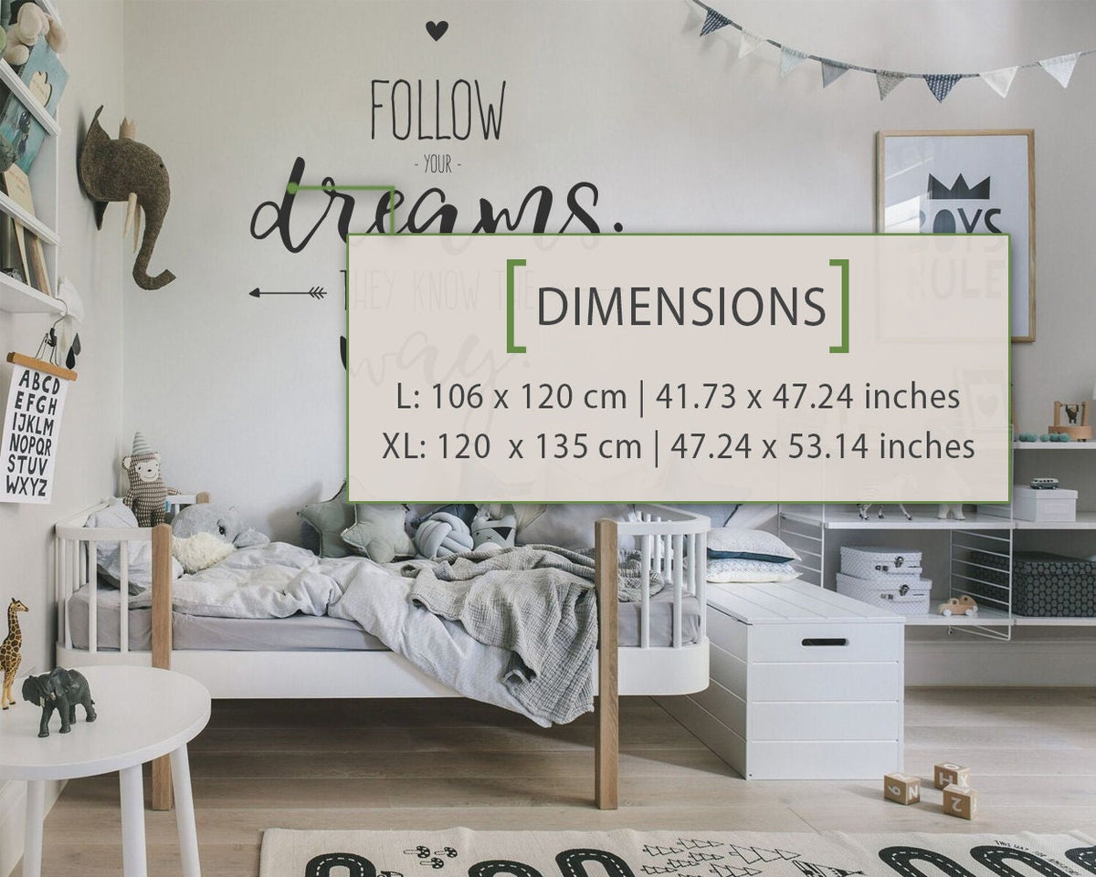 Follow Your Dreams Wall Decal: Kids Room Decor, Quote Sticker