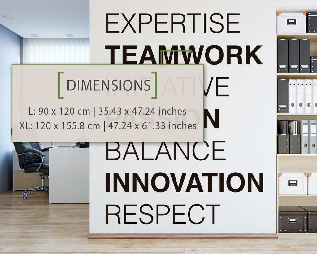 Office Wall Decal: Teamwork, Passion, Innovation - Large Sizes