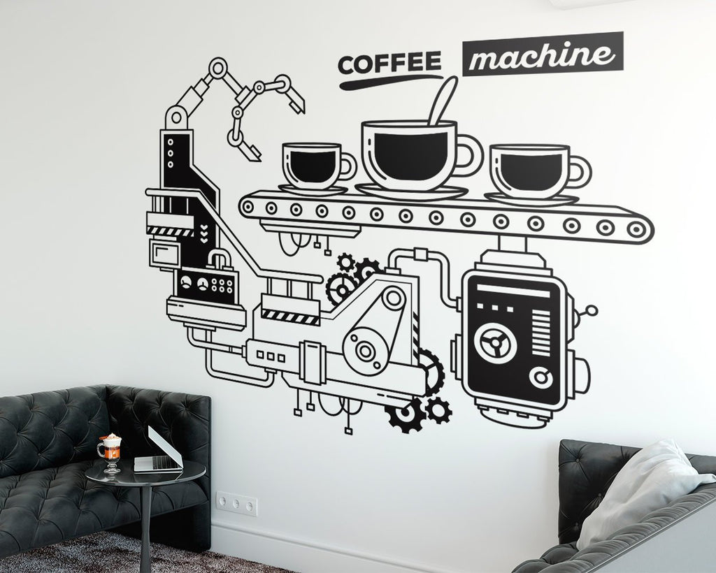 Coffee Machine Vinyl Wall Decal: Modern Office Decor