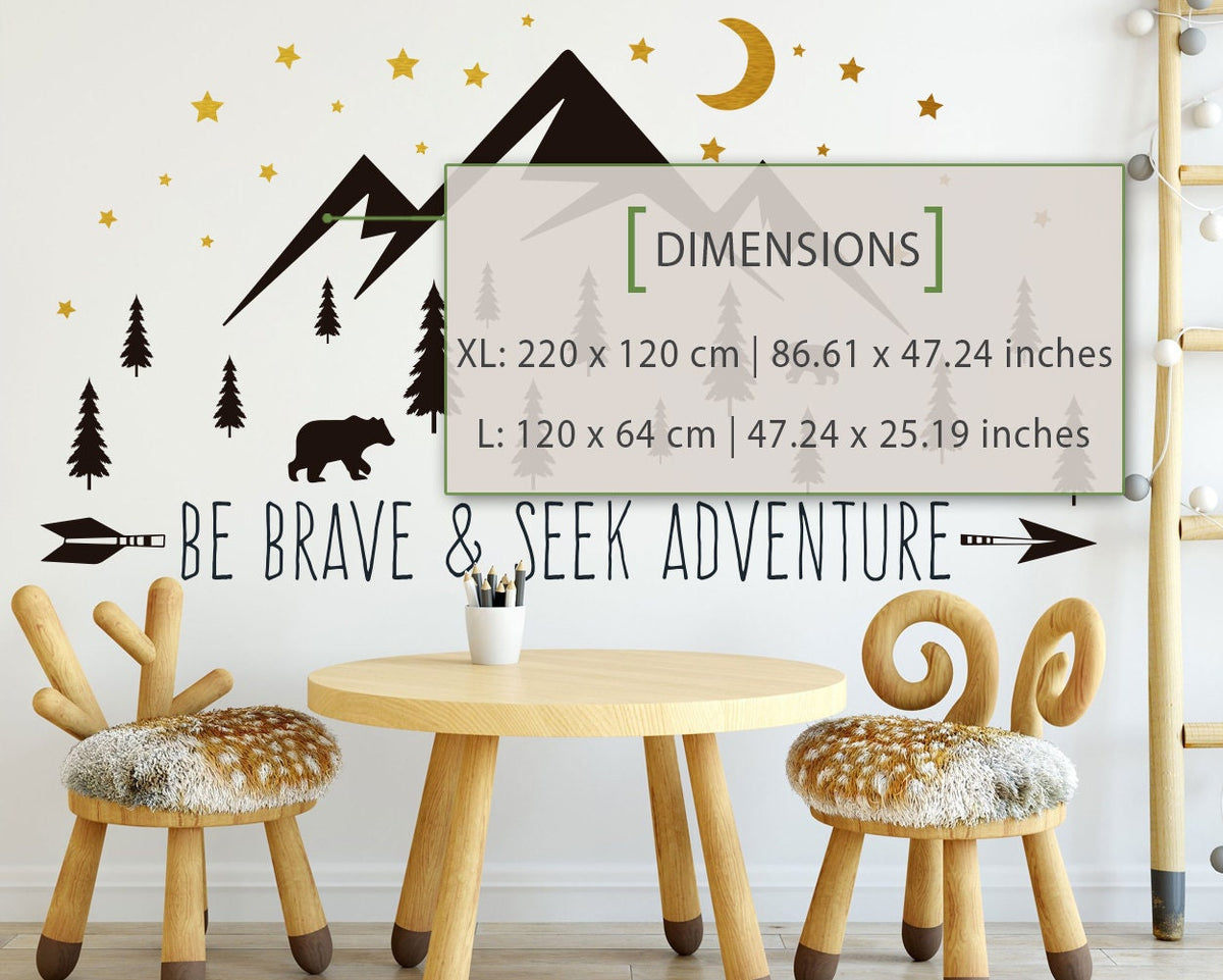 Mountains Adventure Vinyl Decal: Moon Stars Forest Nursery
