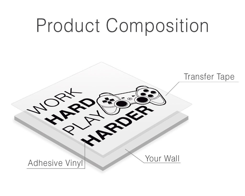 Work Hard Play Harder Wall Decal, Gamer Room Decor, Gaming Motivation Vinyl Sticker