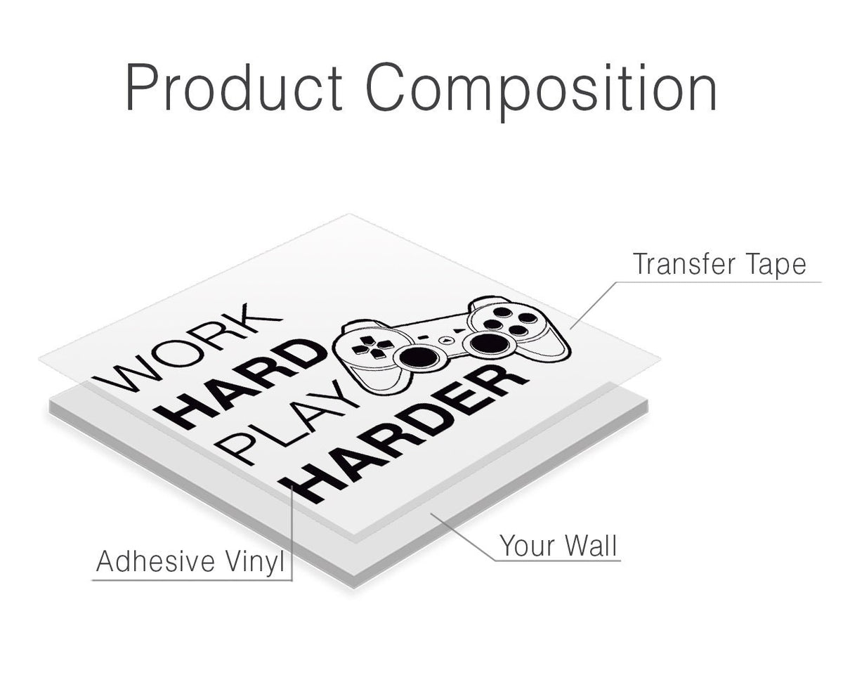 Work Hard Play Harder Wall Decal, Gamer Room Decor, Gaming Motivation Vinyl Sticker