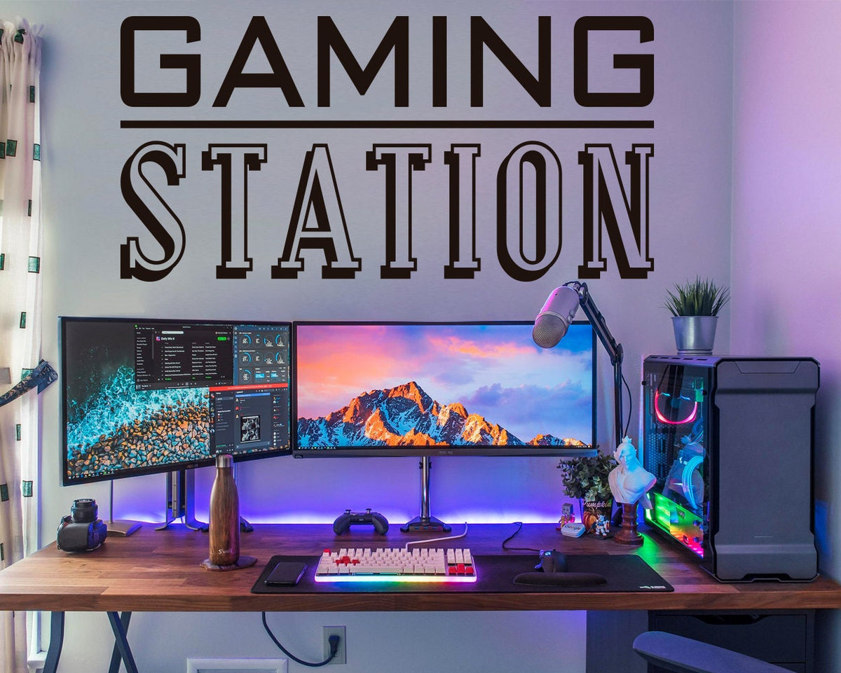 Gaming Station Wall Decal, Gamer Room Decor, Battlestation Vinyl Sticker, Minimalist Art