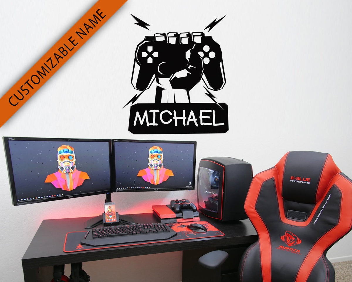 Personalized Gamer Name Wall Decal, Custom Name Gamer Room Decor, Vinyl Sticker