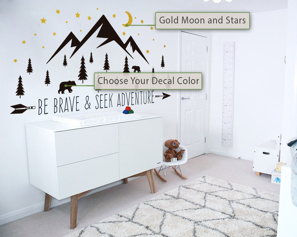 Mountains Adventure Vinyl Decal: Moon Stars Forest Nursery