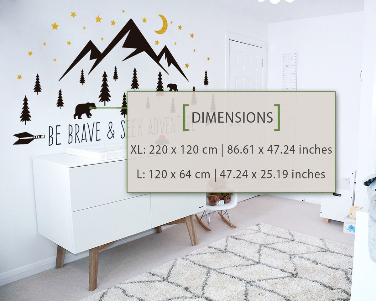 Mountains Adventure Vinyl Decal: Moon Stars Forest Nursery
