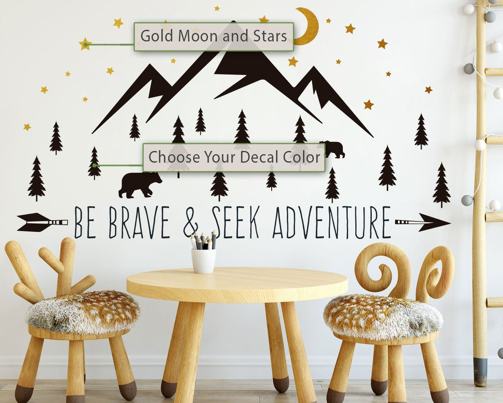 Mountains Adventure Vinyl Decal: Moon Stars Forest Nursery