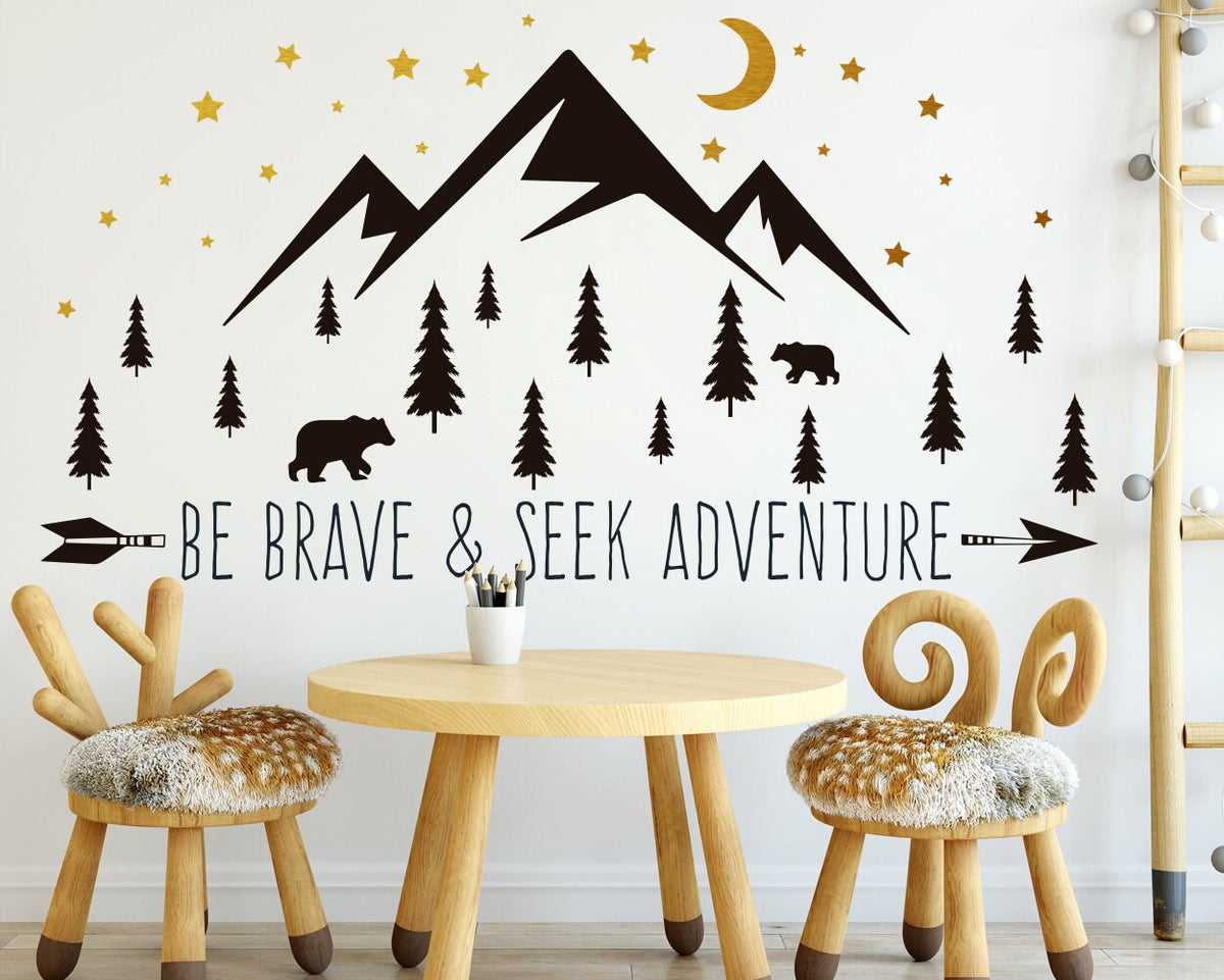 Mountains Adventure Vinyl Decal: Moon Stars Forest Nursery