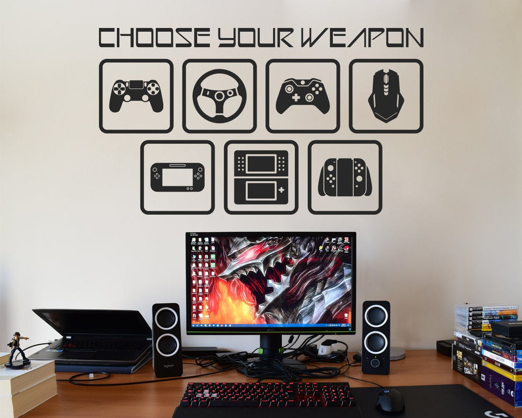 Choose Your Weapon, Wall Decal, Gamer Room Decor, Gamer Room Decal, Video Game Art, Video Game Decor, Computer Geek Gifts, Geek Decor, Gift