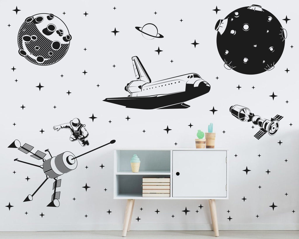 Space Wall Decal: Shuttle, Astronaut, Planets, Stars - Kids Wall Art
