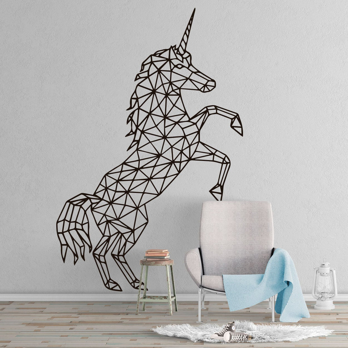 Geometric Unicorn Wall Decal: Minimalist Scandinavian Art