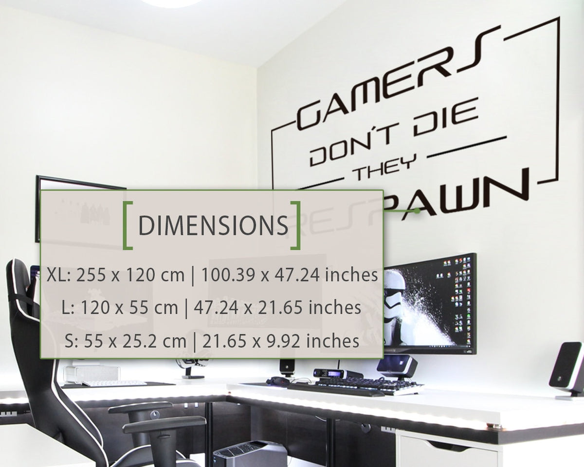 Gamers Don't Die Wall Decal, Gamer Room Decor, Battlestation Vinyl Sticker