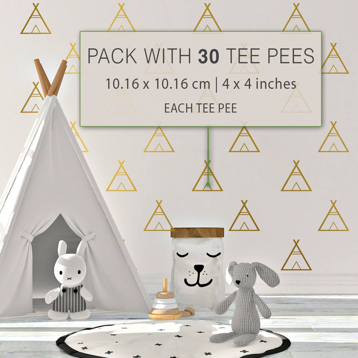 Tee Pee Wall Decals: Nursery Decor, 30 Pack (4x4 in)