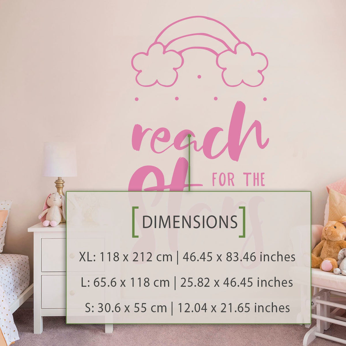 Nursery Wall Decal: Reach for the Stars Quote, Rainbow Decor