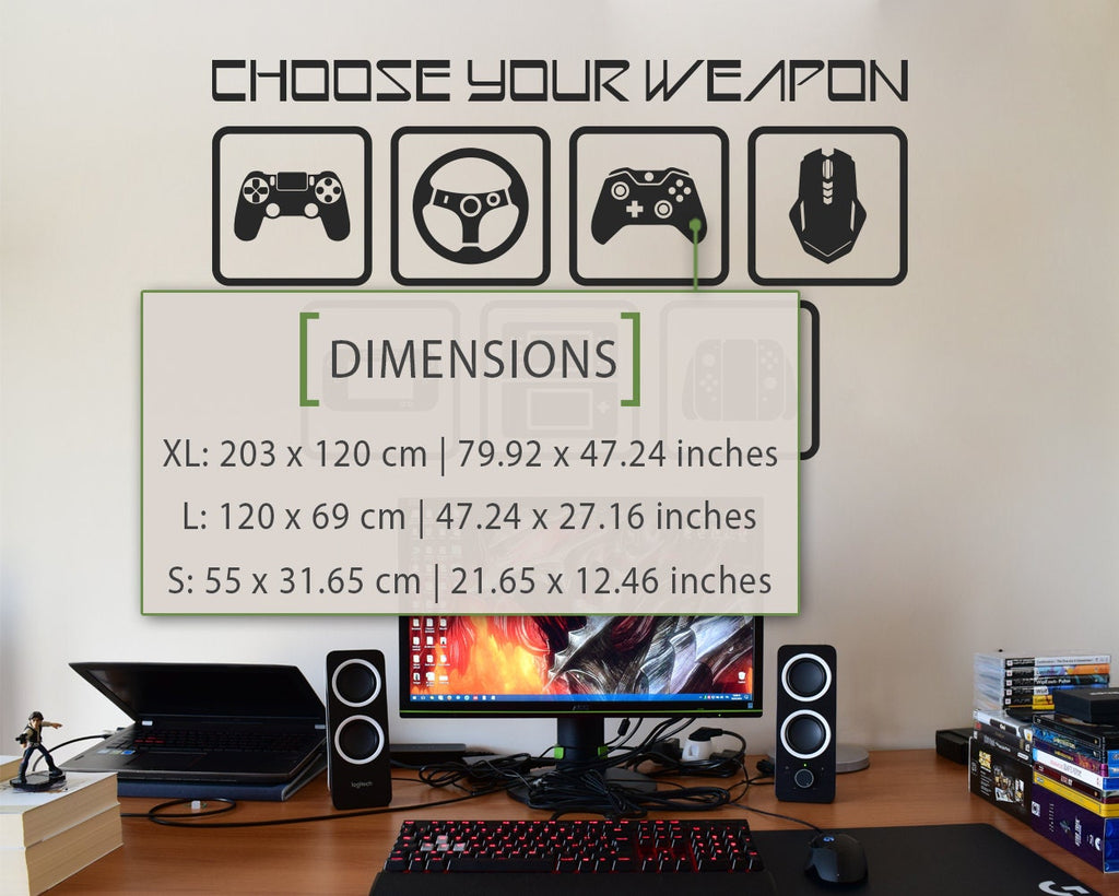 Choose Your Weapon, Wall Decal, Gamer Room Decor, Gamer Room Decal, Video Game Art, Video Game Decor, Computer Geek Gifts, Geek Decor, Gift