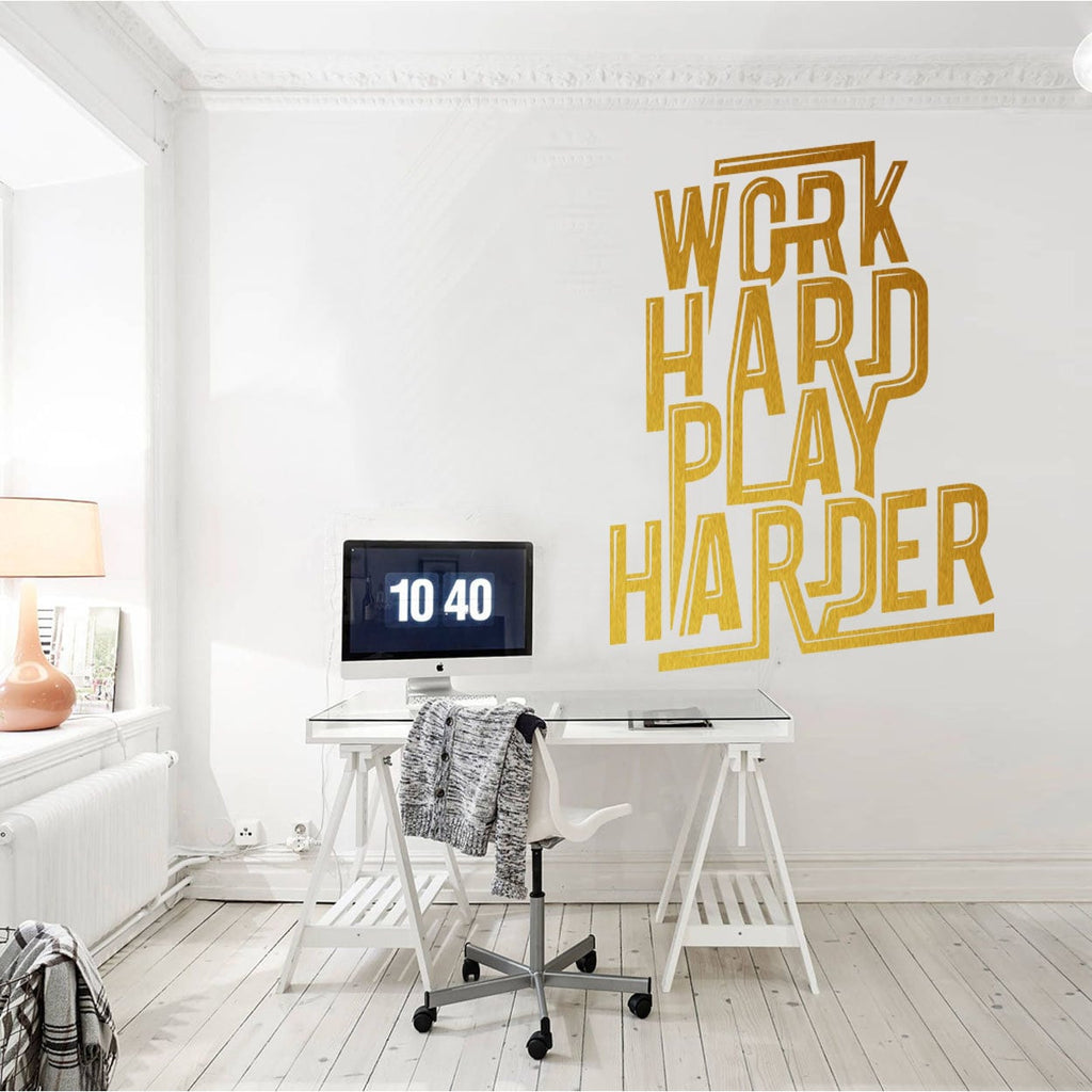 Work Hard Play Harder Office Wall Decal - Motivational Quote