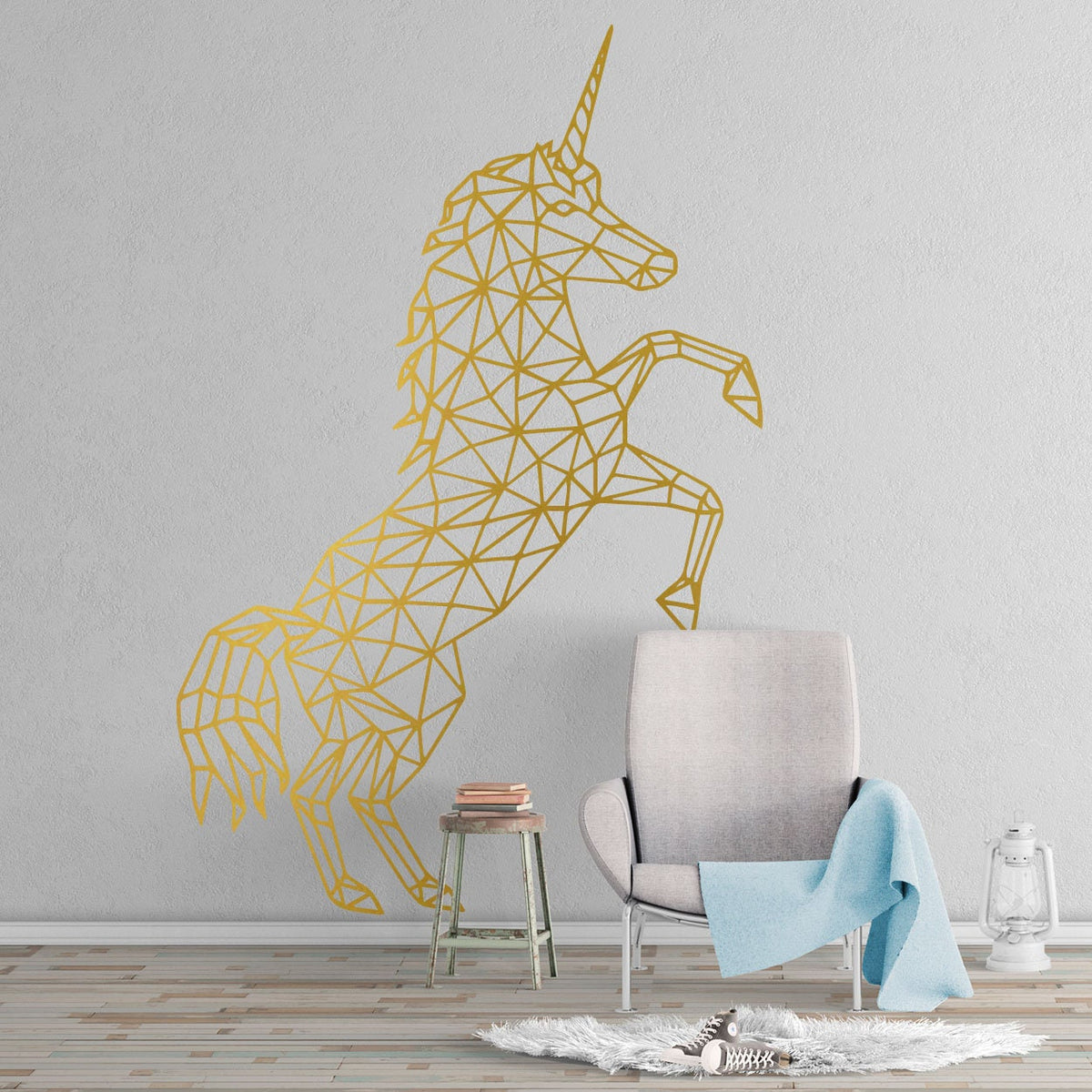 Geometric Unicorn Wall Decal: Minimalist Scandinavian Art