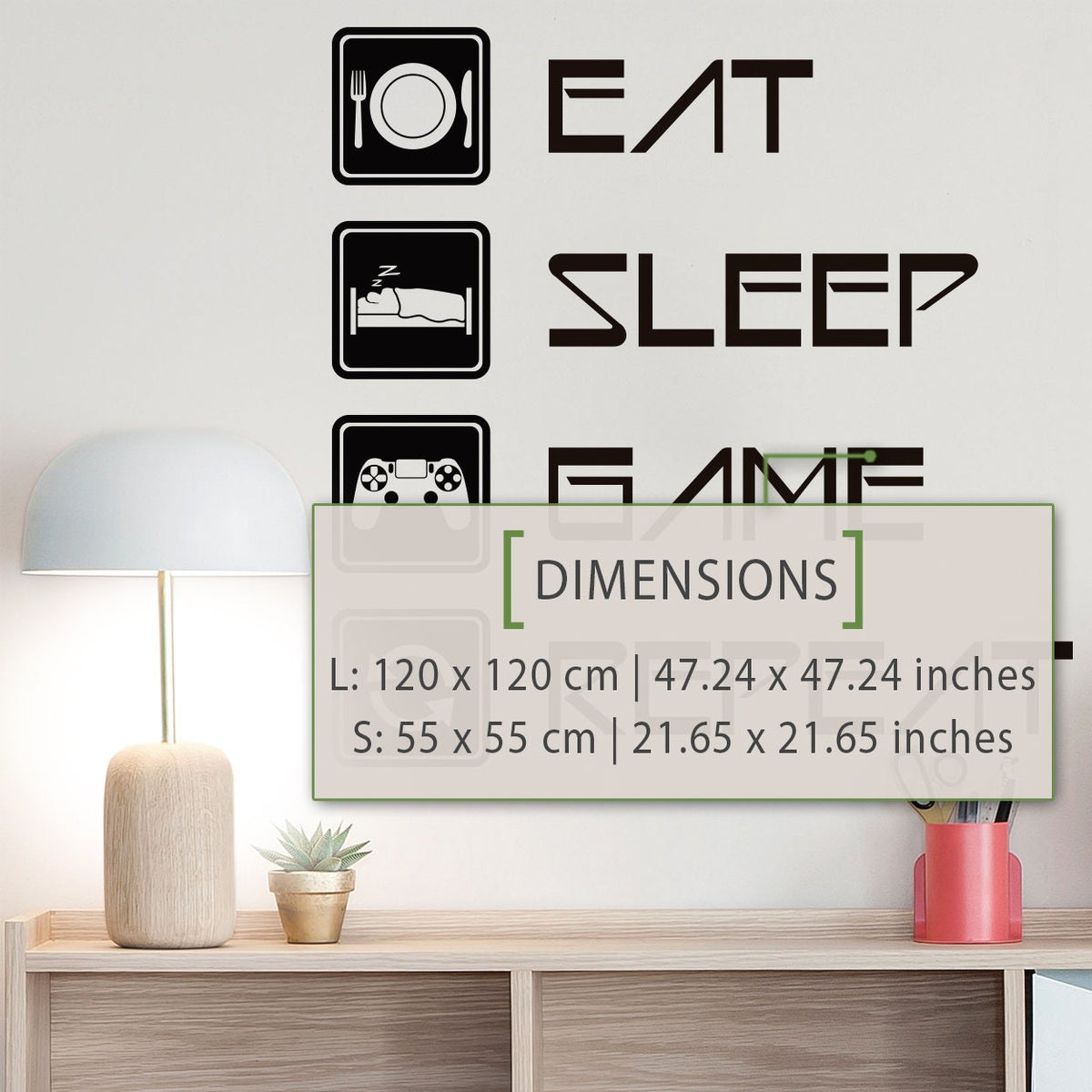 Eat Sleep Game Repeat Wall Decal, Gamer Room Decor, Battlestation Vinyl Sticker