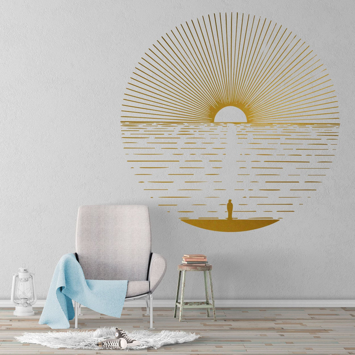 Ocean Sun Vinyl Wall Decal: Minimalist Home Decor