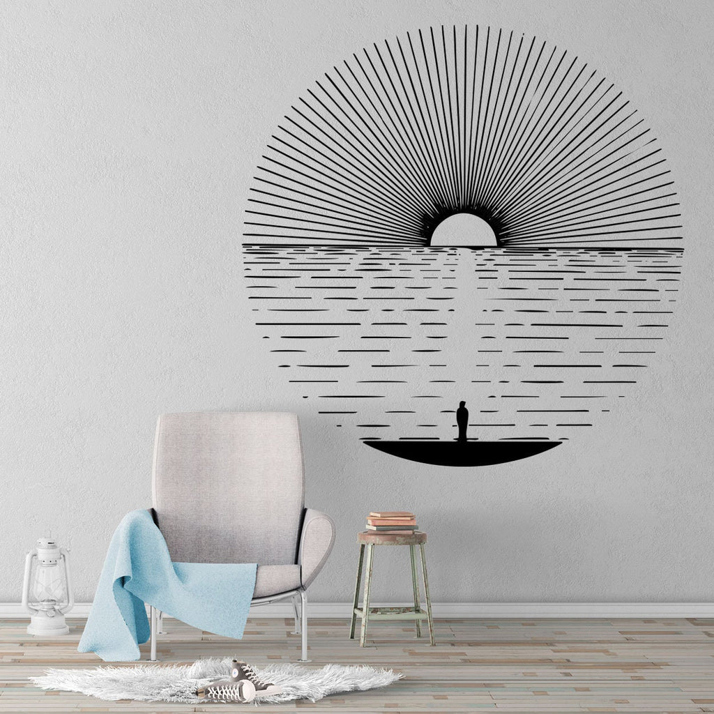 Ocean Sun Vinyl Wall Decal: Minimalist Home Decor