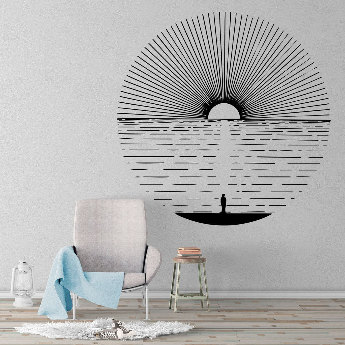 Ocean Sun Vinyl Wall Decal: Minimalist Home Decor