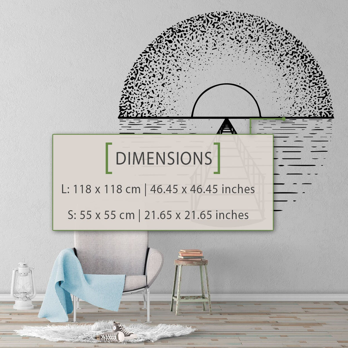 Sunset Pier Vinyl Wall Decal: Living Room Decor
