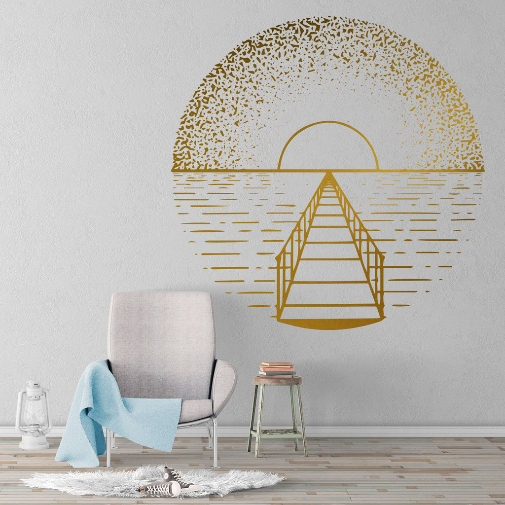 Sunset Pier Vinyl Wall Decal: Living Room Decor