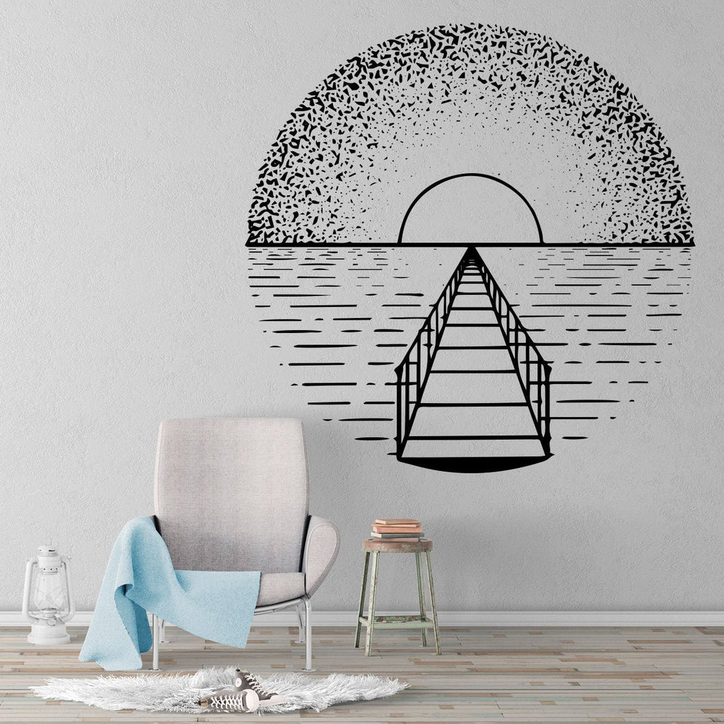 Sunset Pier Vinyl Wall Decal: Living Room Decor