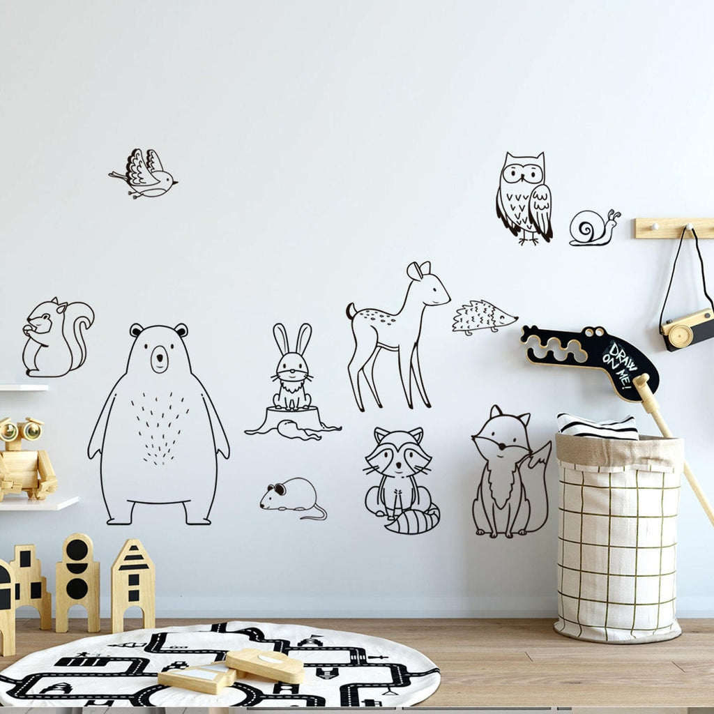 Minimalist Woodland Animals Vinyl Decal: Cozy Nursery Decor