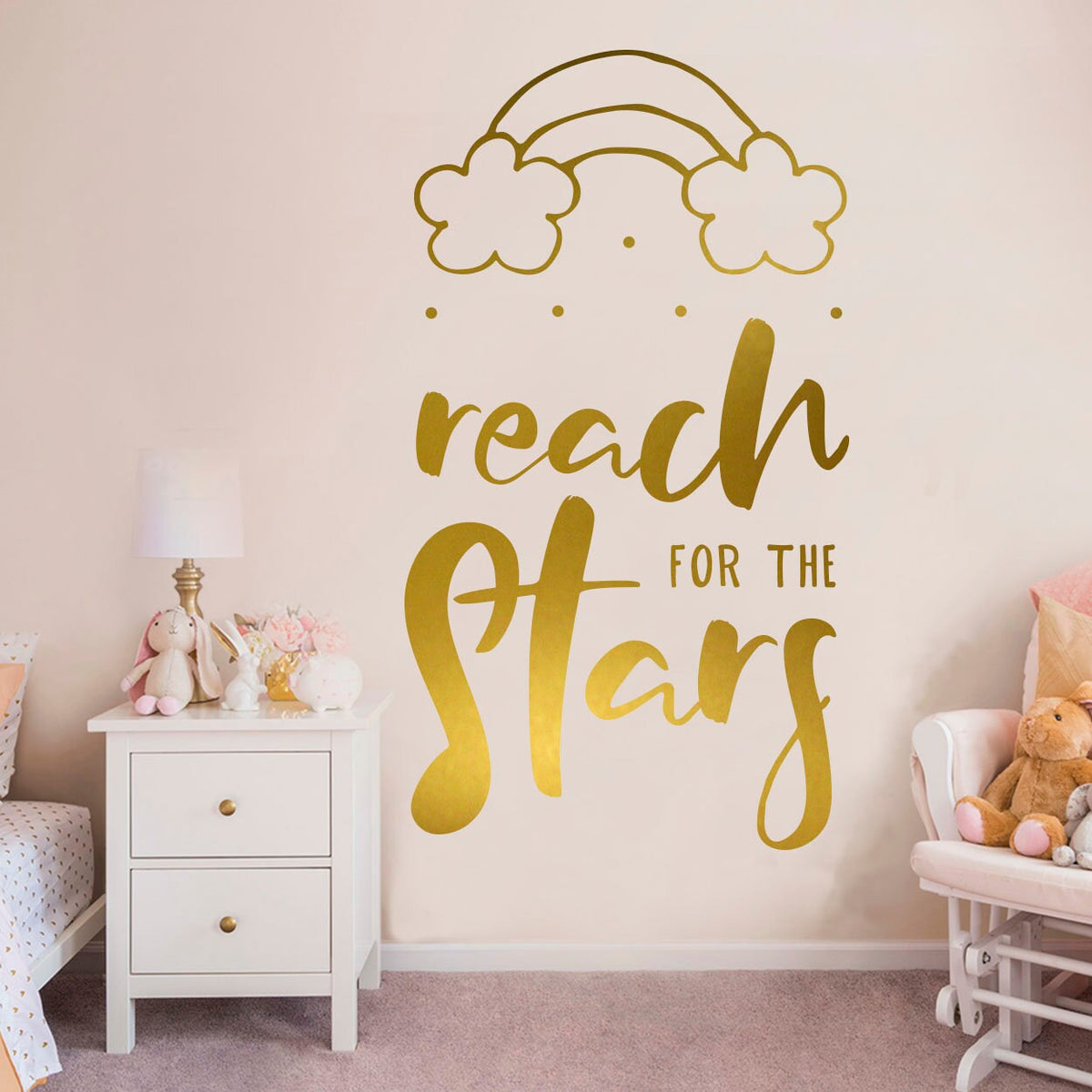 Nursery Wall Decal: Reach for the Stars Quote, Rainbow Decor