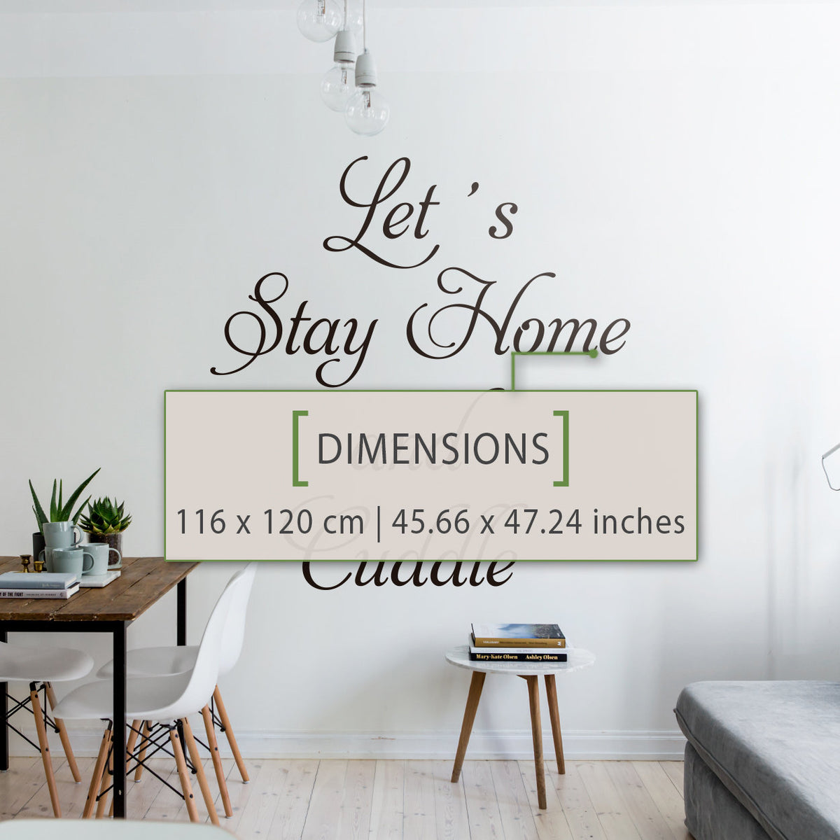 Lets Stay Home and Cuddle Wall Decal, Vinyl Quote Sticker, Home Decor Art